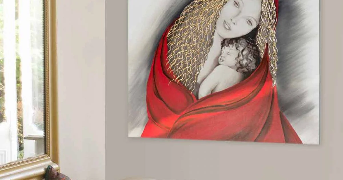 Quadro moderno di design fatto a mano Madonna, realizzato in Italia