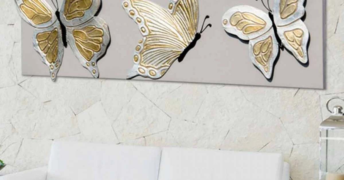 Quadro moderno con tre farfalle in rilievo decorate a mano Stephen