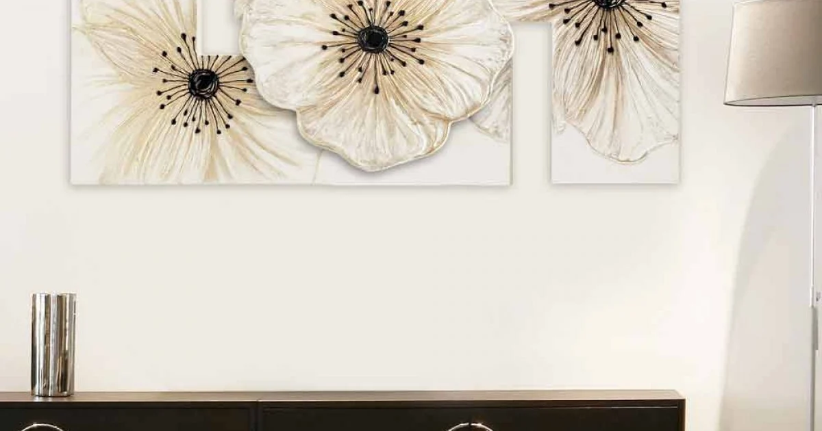 Quadro moderno floreale Petunia Piccola by Viadurini Decor, decorato a mano