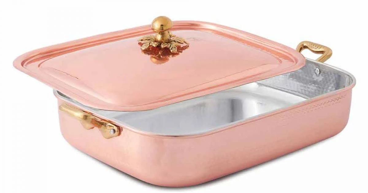 Rostiera e Coperchio Rettangolare in Rame Stagnato a Mano 37x27 cm - Mariateresa