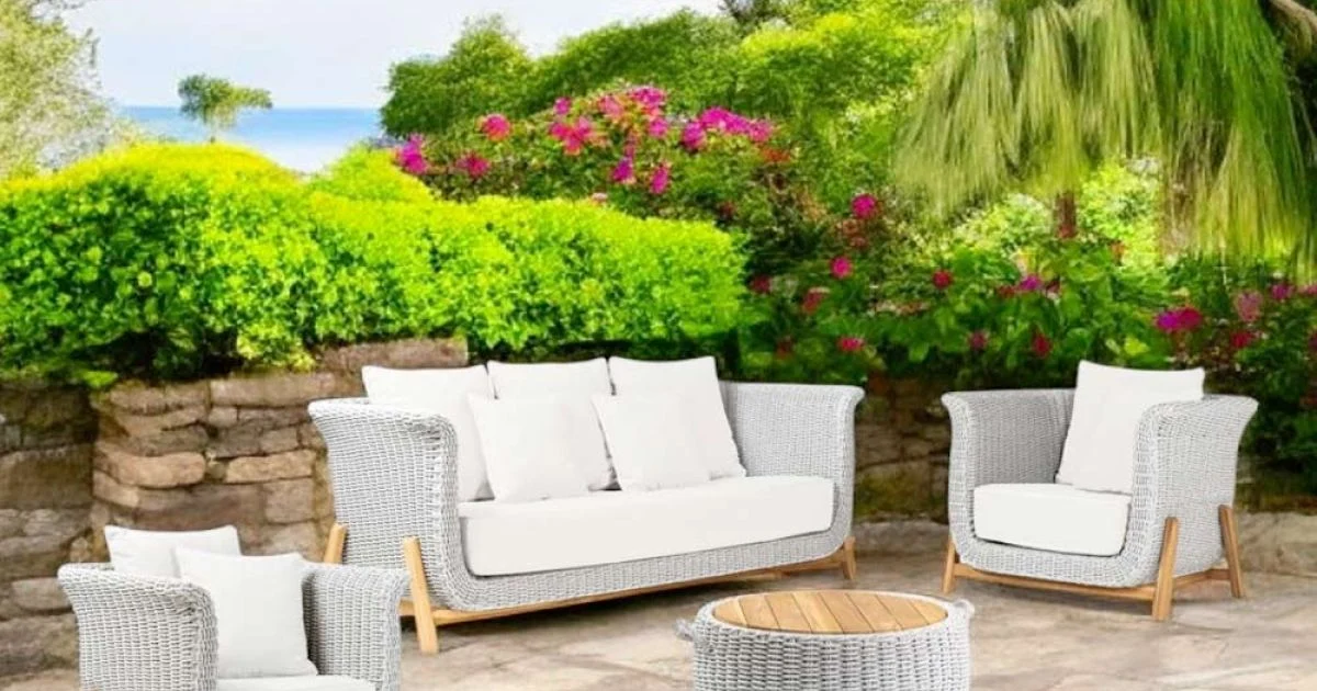 Salotto Componibile da Giardino in Teak e Corda Intrecciata a Mano - Arjuna