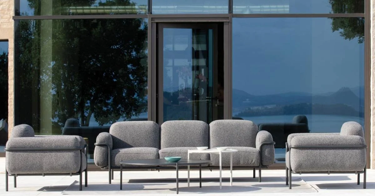 Salotto da Esterno con Divano e 2 Poltrone in Tessuto Made in Italy - Suki