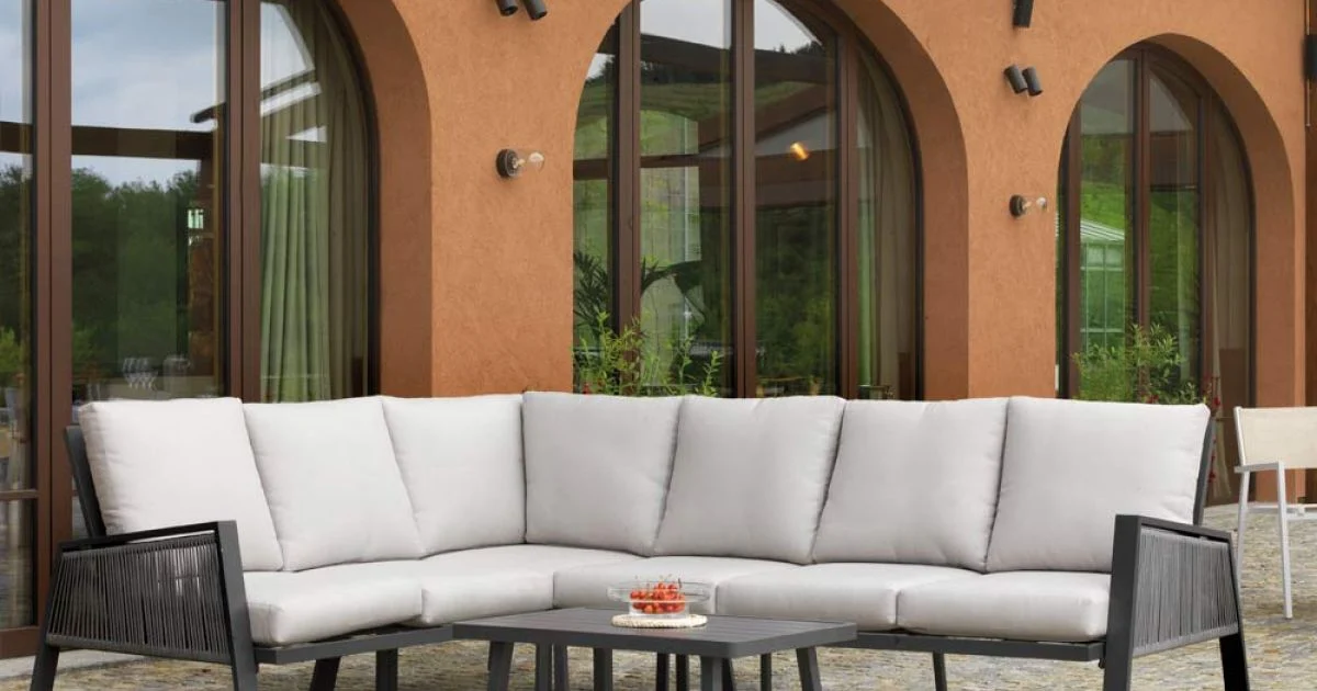 Salotto da Giardino con Divano e Tavolino Realizzati in Alluminio - Etichetta