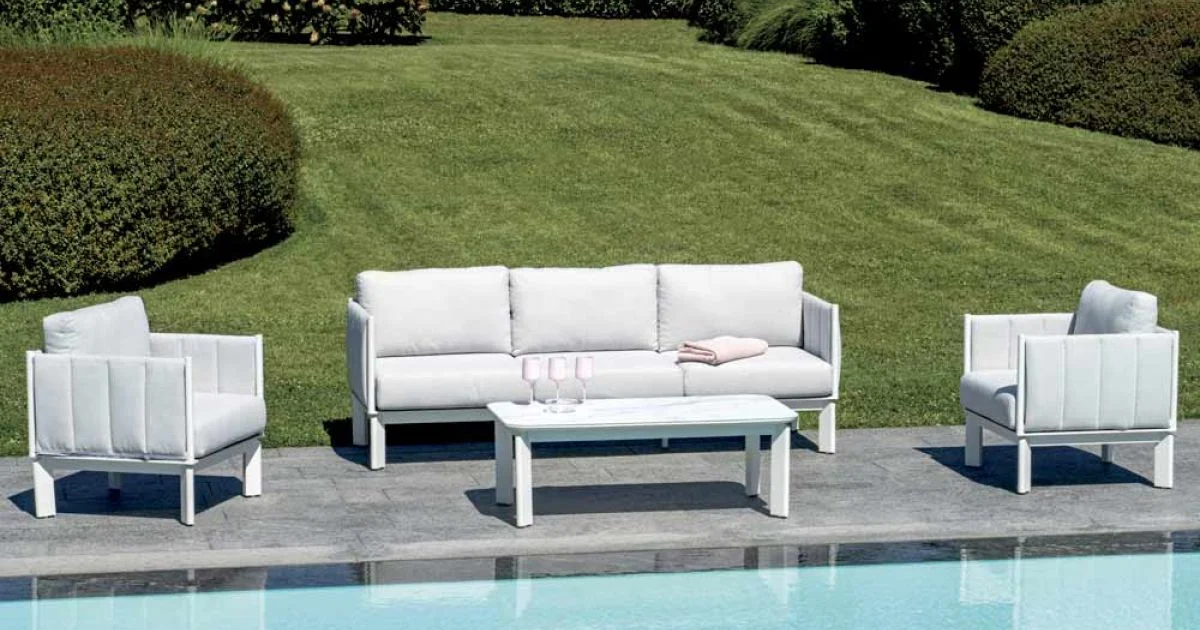 Salotto da Giardino in Alluminio e Imbottitura in Tessuto con Cuscini - Vetra