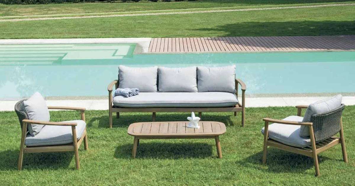 Salotto da Giardino in Legno di Acacia, Corda e Cuscini Grigi - Rosira