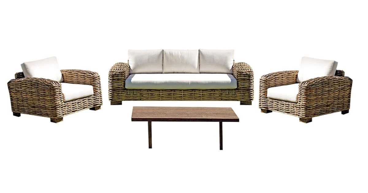 Salotto da Giardino in Rattan con Tavolino in Legno e Cuscini - Hugues