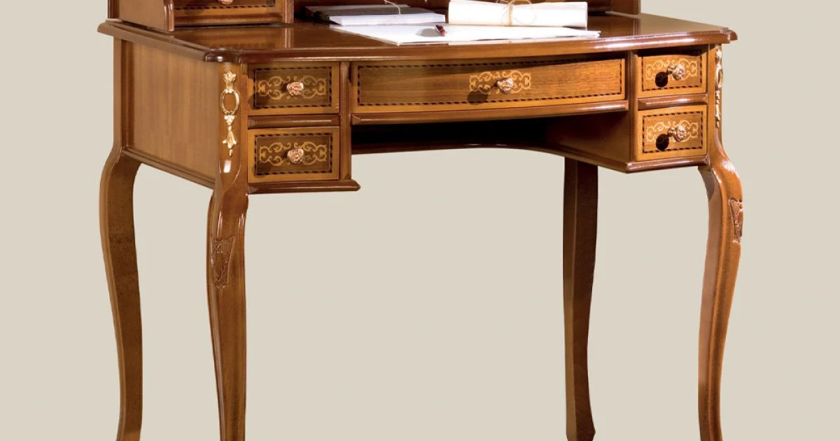 Scrivania 7 Cassetti Legno di Noce con Intarsi Made in Italy - Katerine