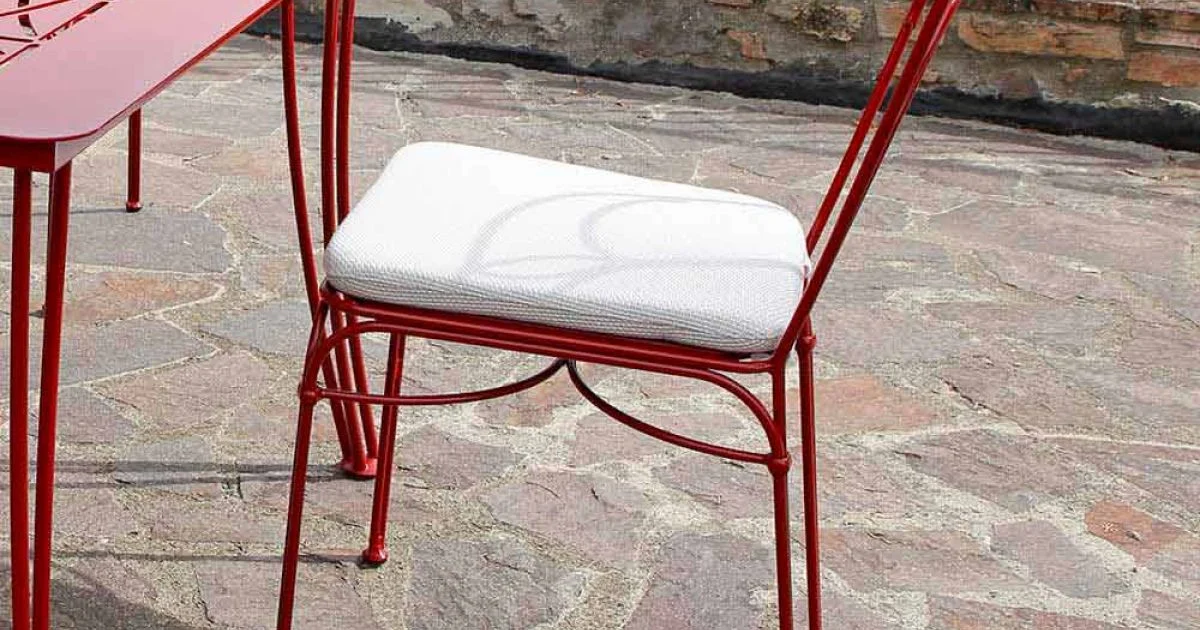 Sedia da Giardino in Ferro Rosso con Cuscino Made in Italy, 2 Pezzi - Agata