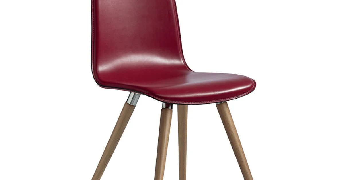 Sedia da Pranzo in Cuoio Rigenerato con Gambe in Legno Made in Italy - Luke