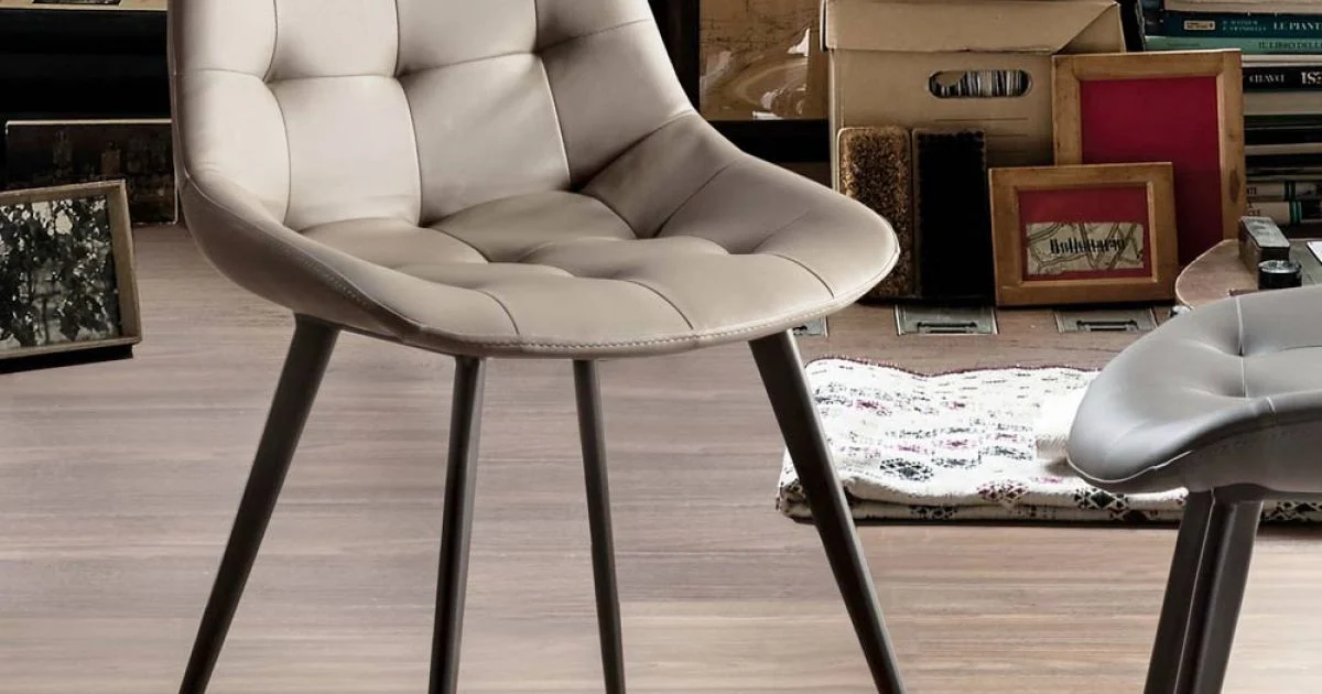Sedia Imbottita per Sala da Pranzo in Ecopelle con Gambe Nere, 2 Pezzi - Edda