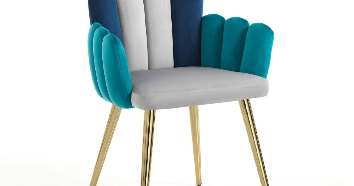 Sedia In Tessuto Effetto Velluto Grigio, Verde e Blu - Anguria
