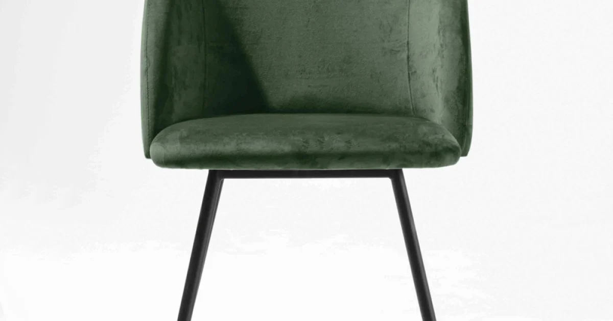 Sedia Rivestita in Velluto con Base in Metallo Verniciato Nero, 2 Pezzi - Avana