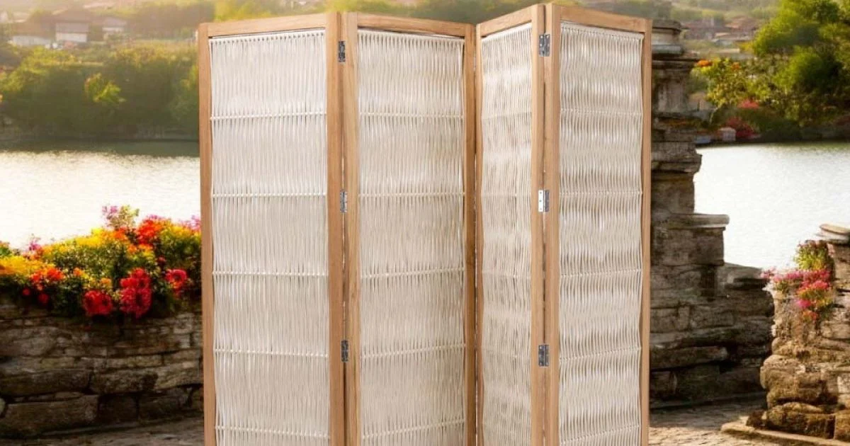 Separè da Esterno in Teak, Alluminio e Intreccio in Corda - Visione