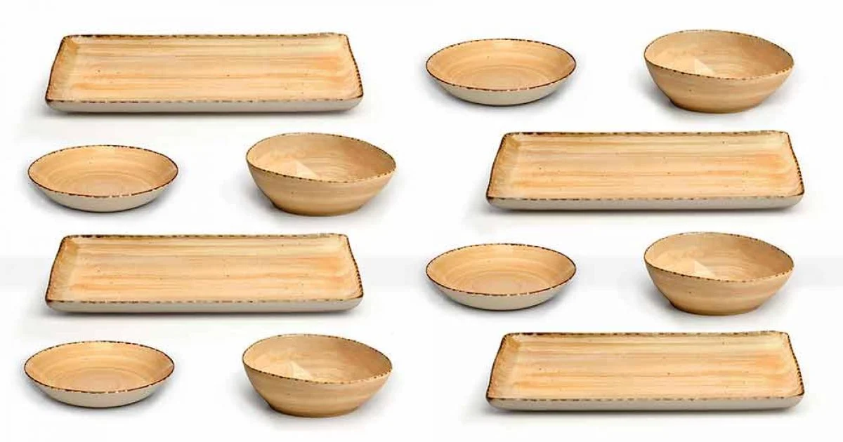 Servizio 12 Piatti Rettangolari e Tondi Colorati in Gres, Design Moderno - Simba