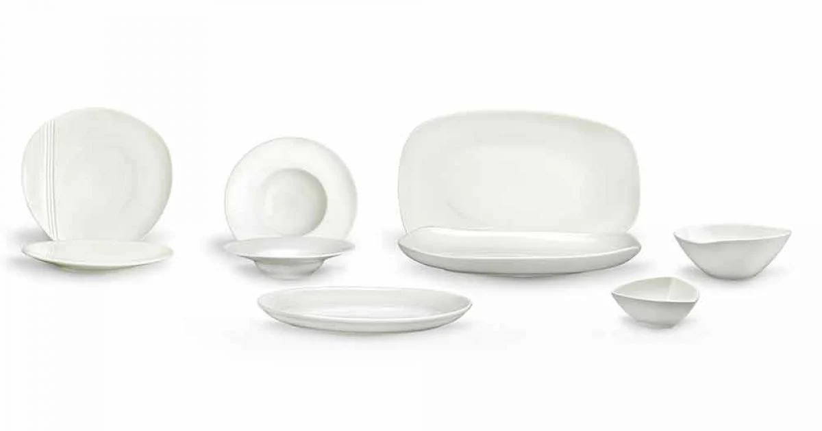 Servizio Piatti in Porcellana Bianca Design Moderno ed Elegante 23 Pezzi - Nalah