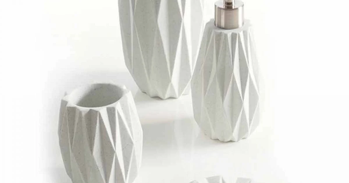 Set accessori moderni da bagno da appoggio in resina bianca Levice