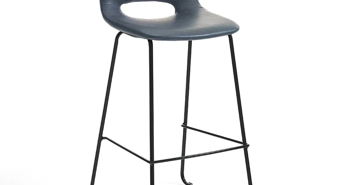 Sgabello Alto da Cucina in Pelle Sintetica e Metallo Nero 2 Pezzi - Yuri