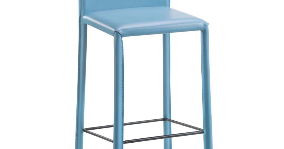 Sgabello con Schienale Basso in Cuoio Blu Made in Italy - Delfino