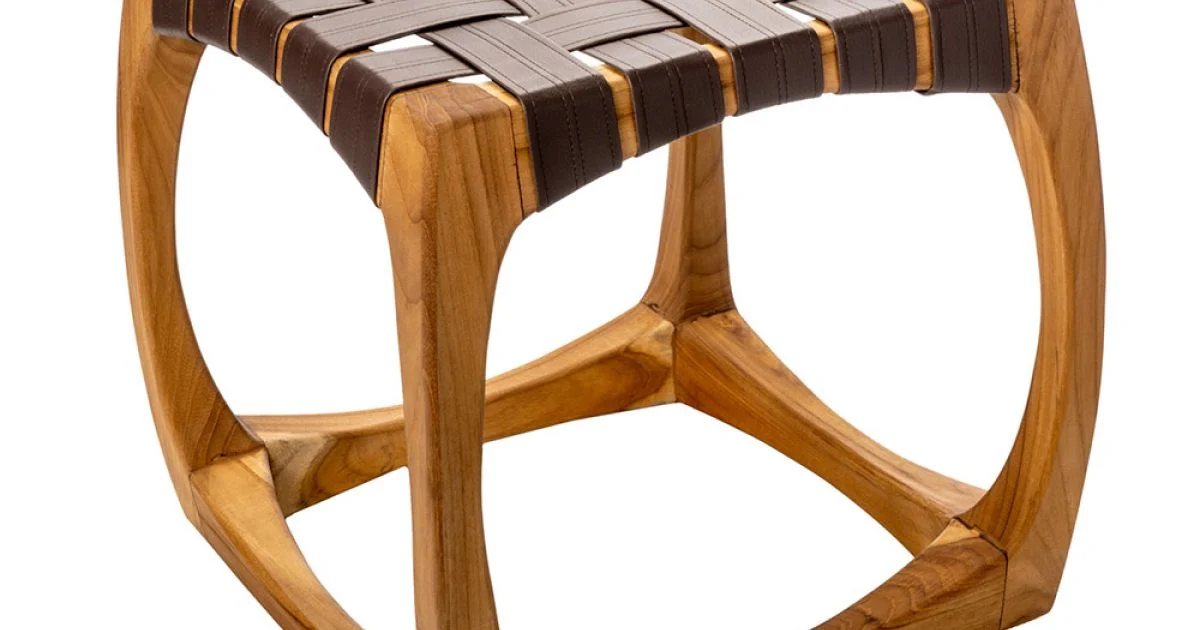 Sgabello da Bagno di Design Realizzato in Teak con Seduta Intrecciata - Yucca