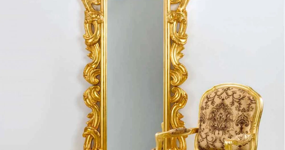 Specchiera da terra / muro design classico, finitura foglia oro Guerin