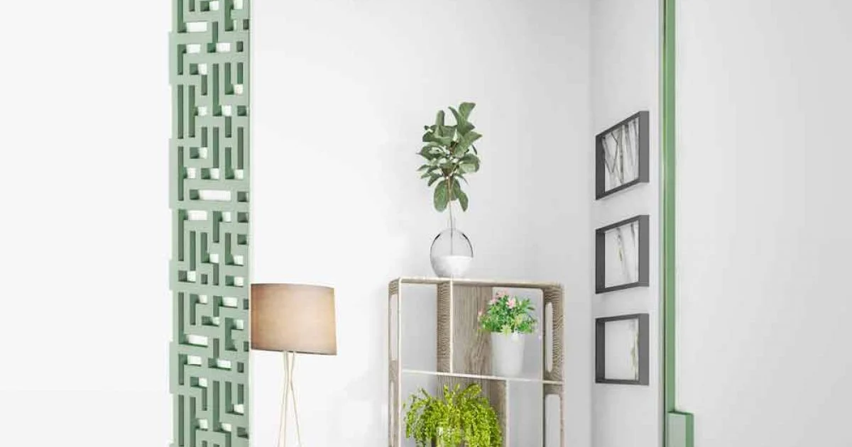 Specchio a Muro Design Quadrato Moderno in Legno Verde Decorato - Labirinto