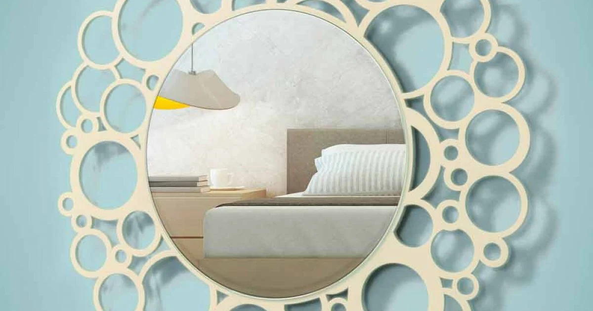 Specchio a Muro Rotondo in Legno Marrone di Design Moderno con Cornice - Bombo