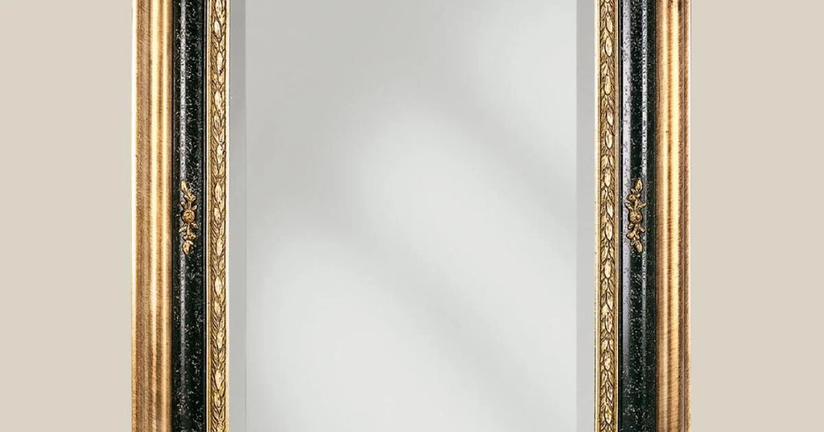 Specchio Rettangolare in Legno Foglia Oro e Nero Made in Italy - Sophie