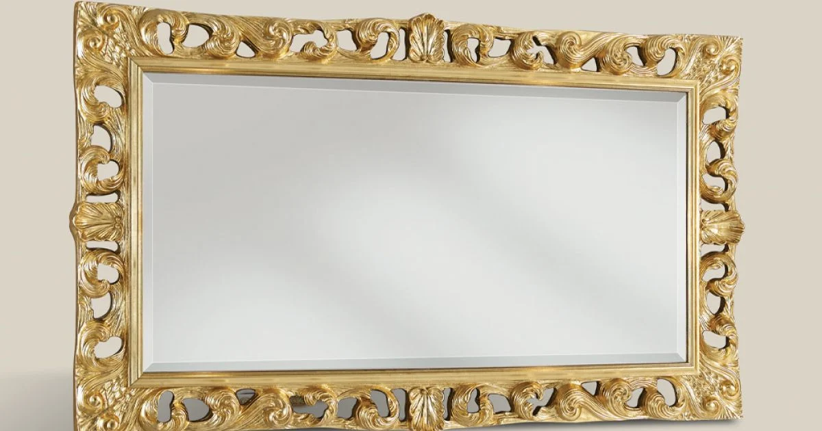 Specchio Rettangolare Legno Foglia Oro Classico Made in Italy - Denver