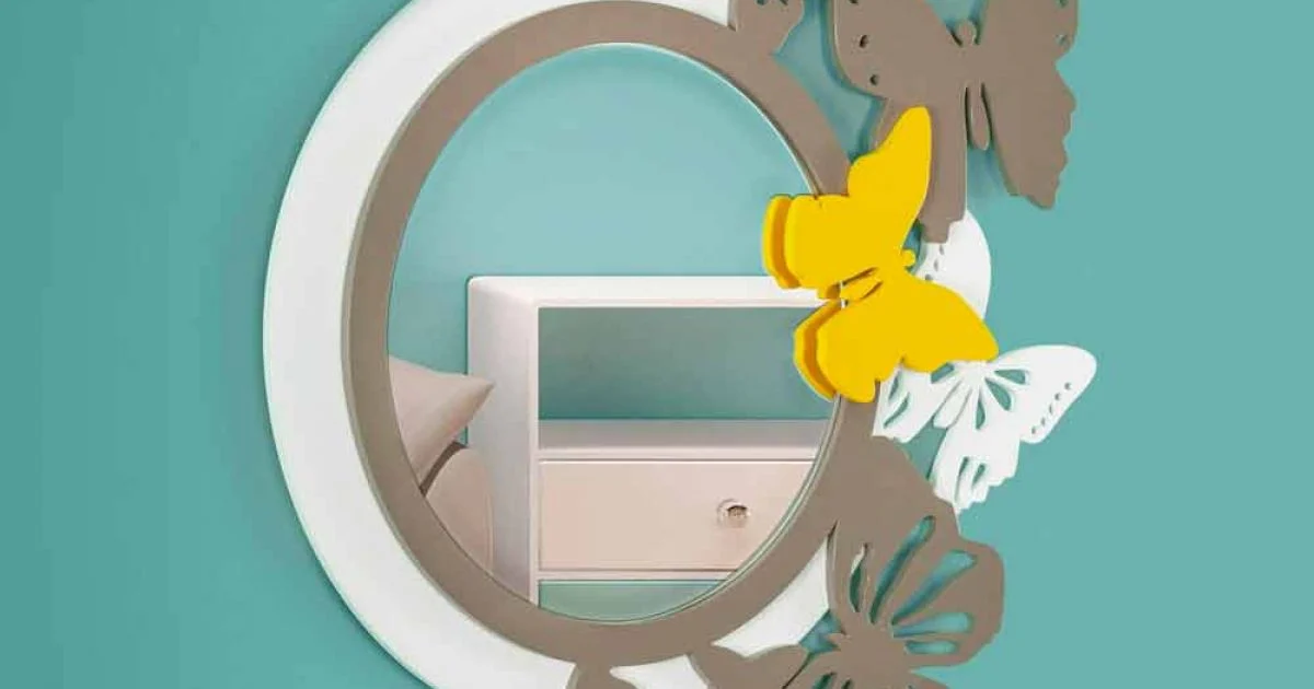 Specchio Rotondo di Design Moderno in Legno Colorato con Farfalle - Battito