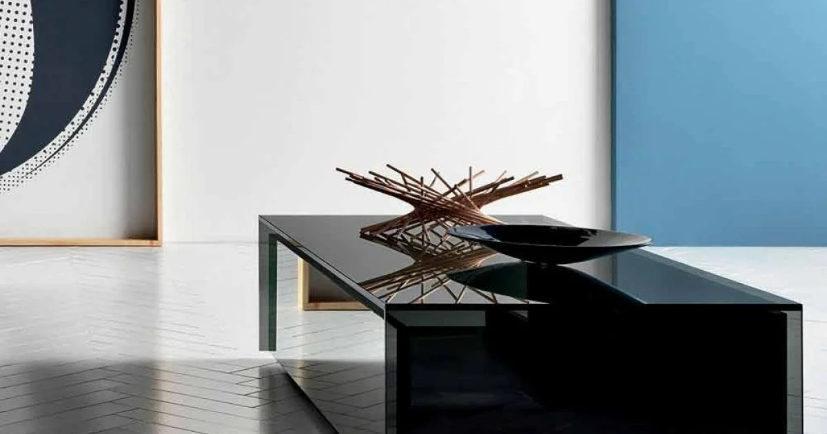 Tavolino Basso da Salotto in Vetro Fumè e Cassetti in Legno 3 Misure - Mantra