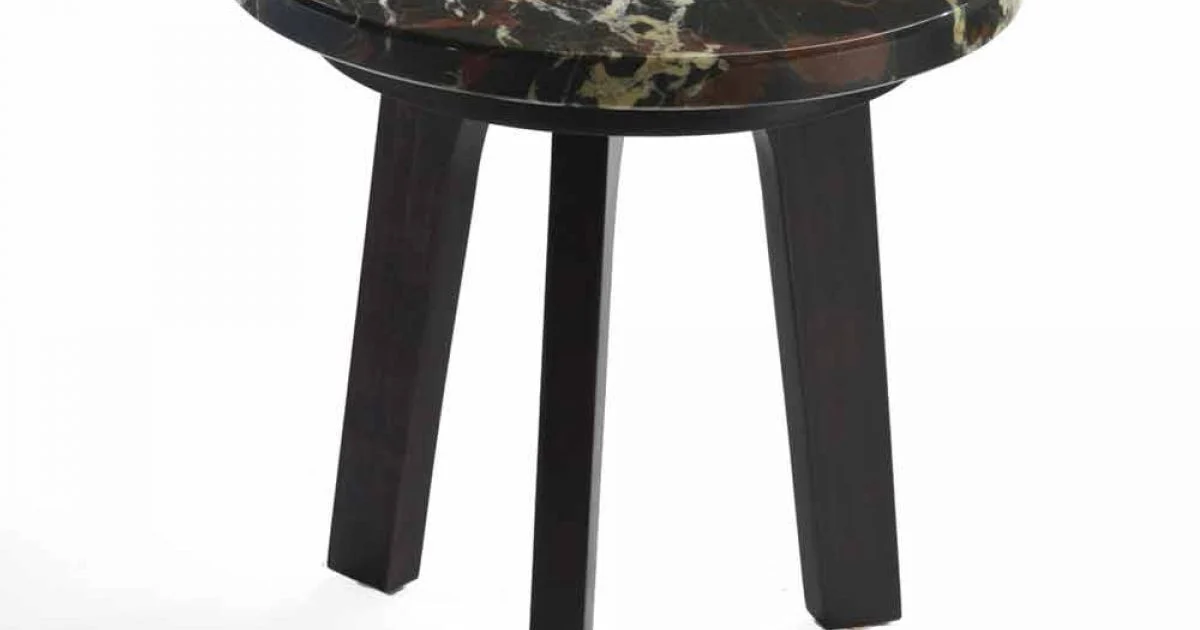 Tavolino cocktail con piano in marmo nero-oro, diametro 45 cm, Selmo