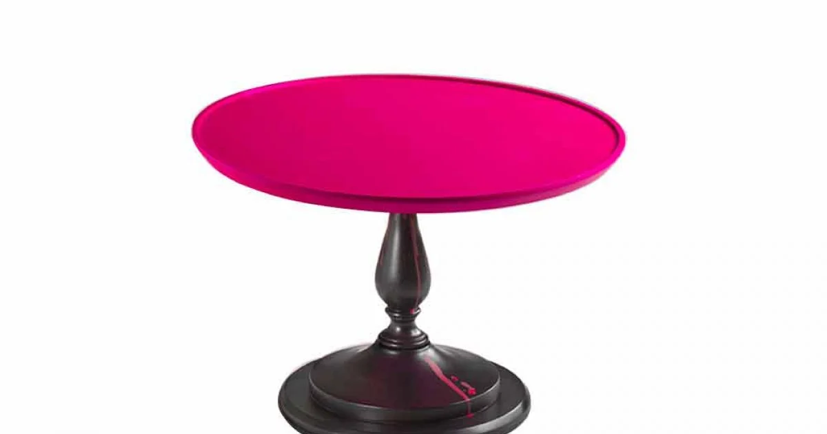 Tavolino cocktail da salotto con piano laccato rosa, diametro 70 cm, Nik