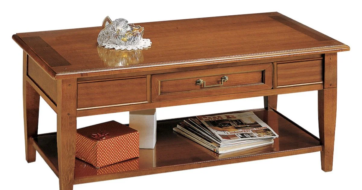 Tavolino con Cassetto e Ripiano in Legno Patinato Made in Italy - Tuoni