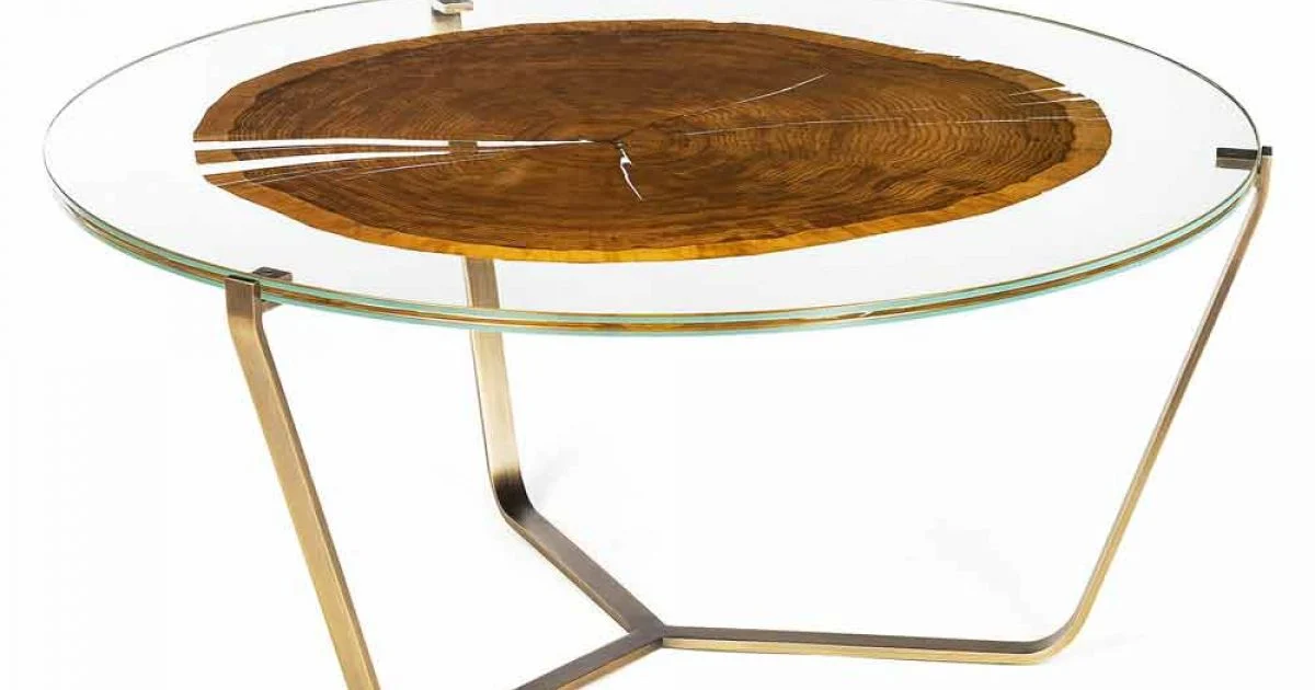 Tavolino da caffè alto moderno con piano in vetro e legno Bigo 1