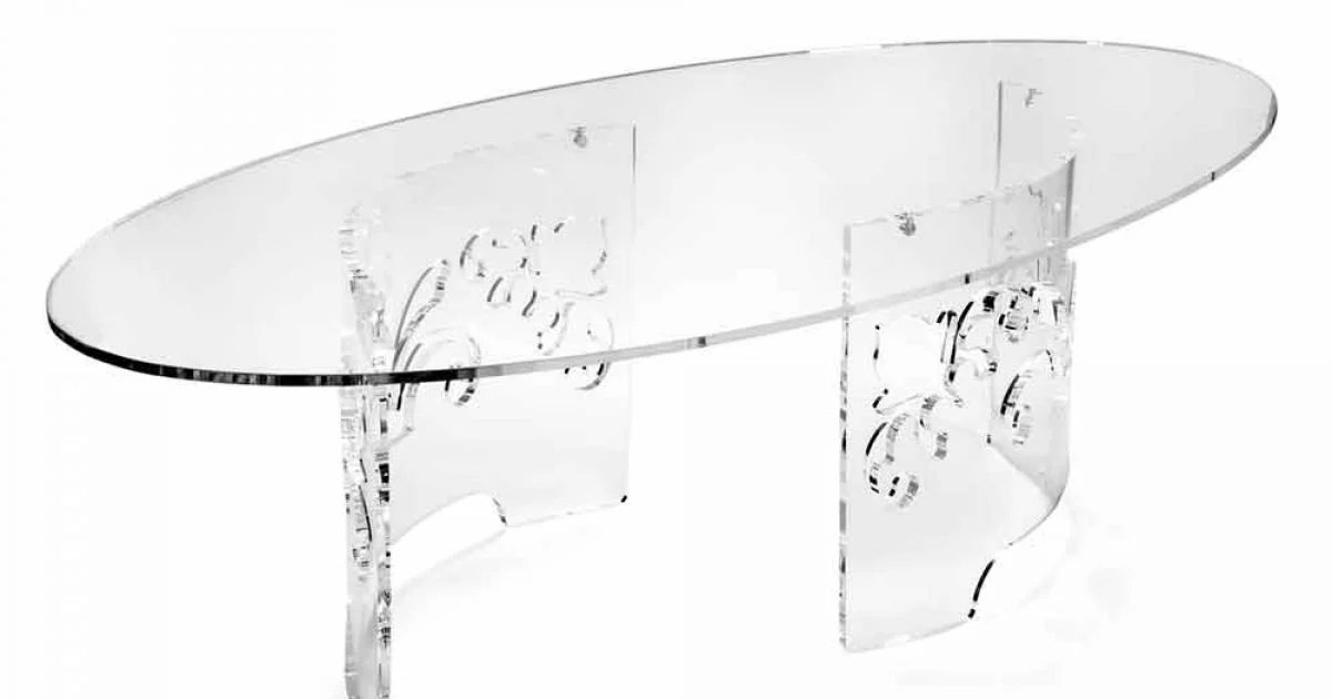 Tavolino da Caffè in Plexiglass Fumè o Trasparente con Base Decorata - Crasso