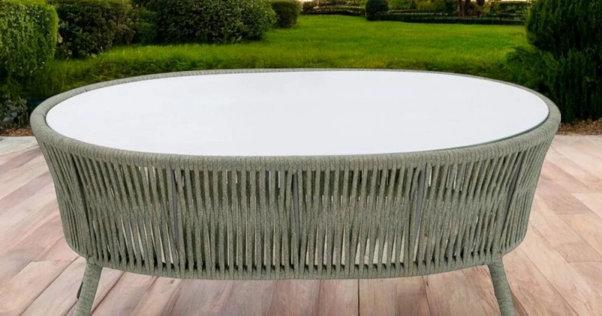 Tavolino da Giardino in Alluminio e Intreccio in Corda e Vetro - Asteria