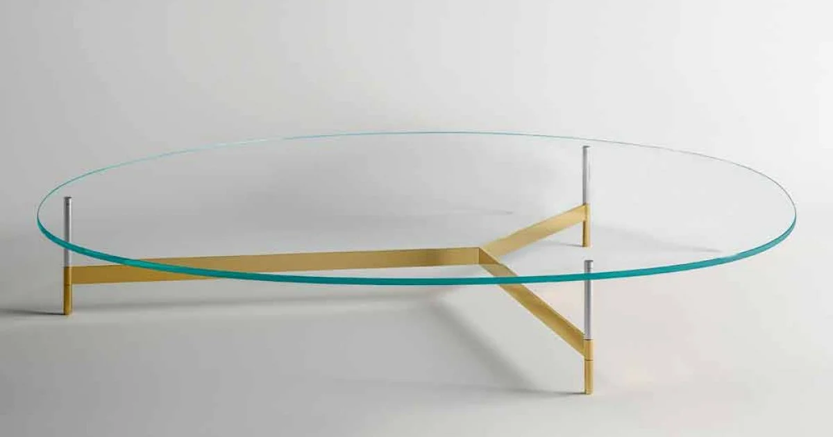 Tavolino da Salotto di Design in Vetro con Base in Metalo Made in Italy  - Cinci