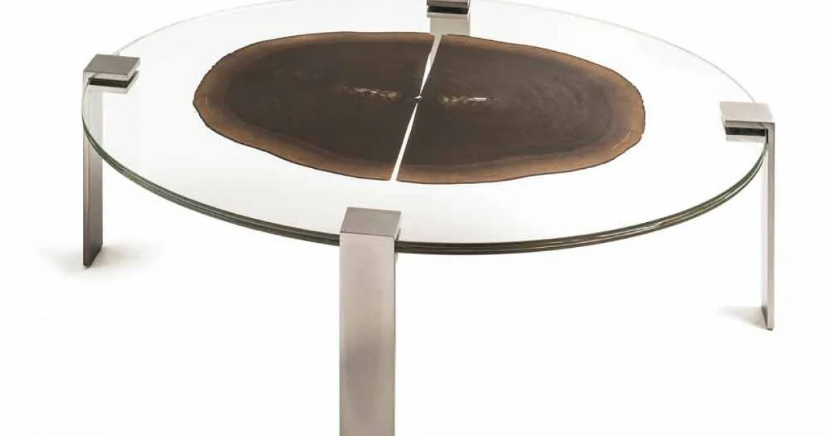 Tavolino da salotto ovale basso con piano in vetro e legno Buck 1