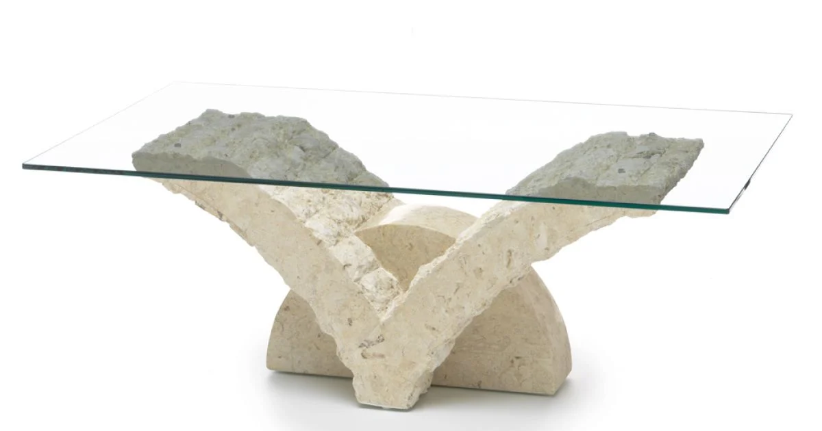 Tavolino da Salotto Rettangolare con Base in Pietra Fossile Bianca - Gardenia