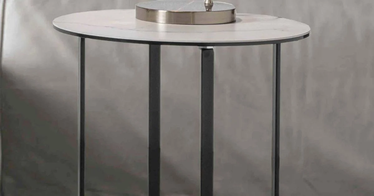 Tavolino da Salotto Rotondo con Piano in Vetro Ceramica Bianco Marmo - Anselmo