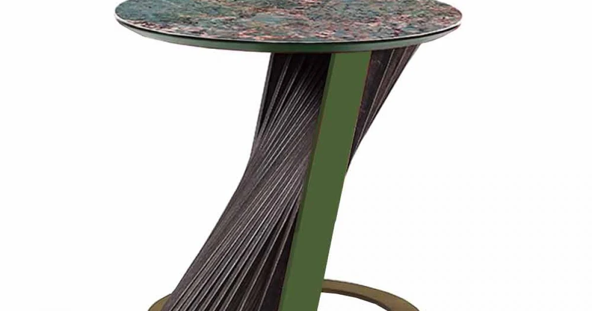 Tavolino da Salotto Rotondo di Lusso in Gres e Frassino Made in Italy  - Bering