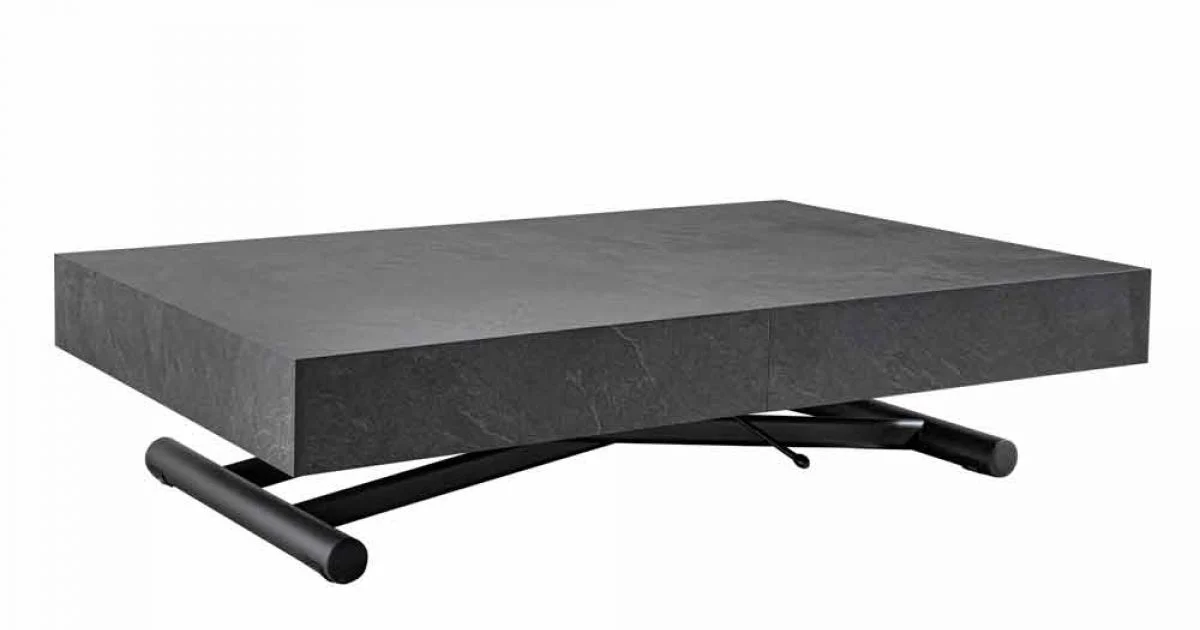 Tavolino da Salotto Trasformabile con Piano in Legno Finitura Ardesia - Ademo
