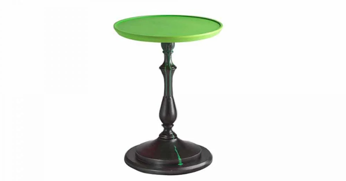 Tavolino design da salotto con piano laccato verde, diametro 50cm, Nik