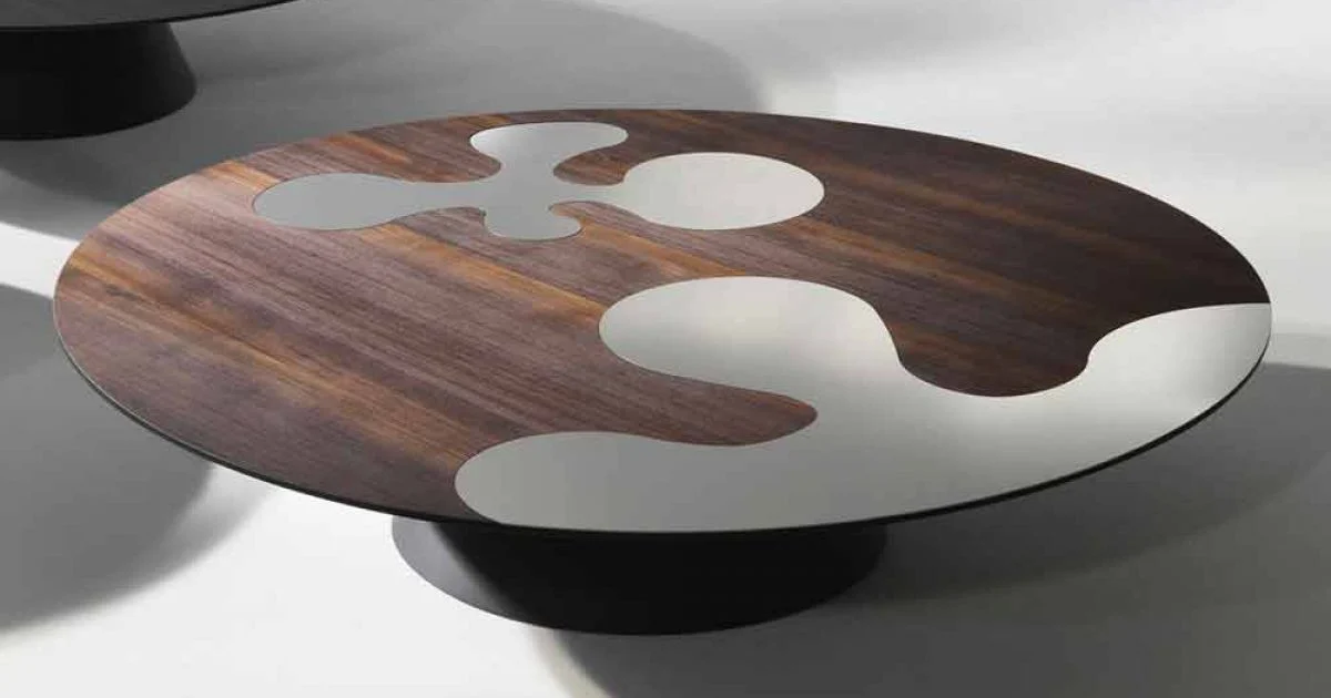 Tavolino design moderno in legno di larice con inserti in inox Giglio