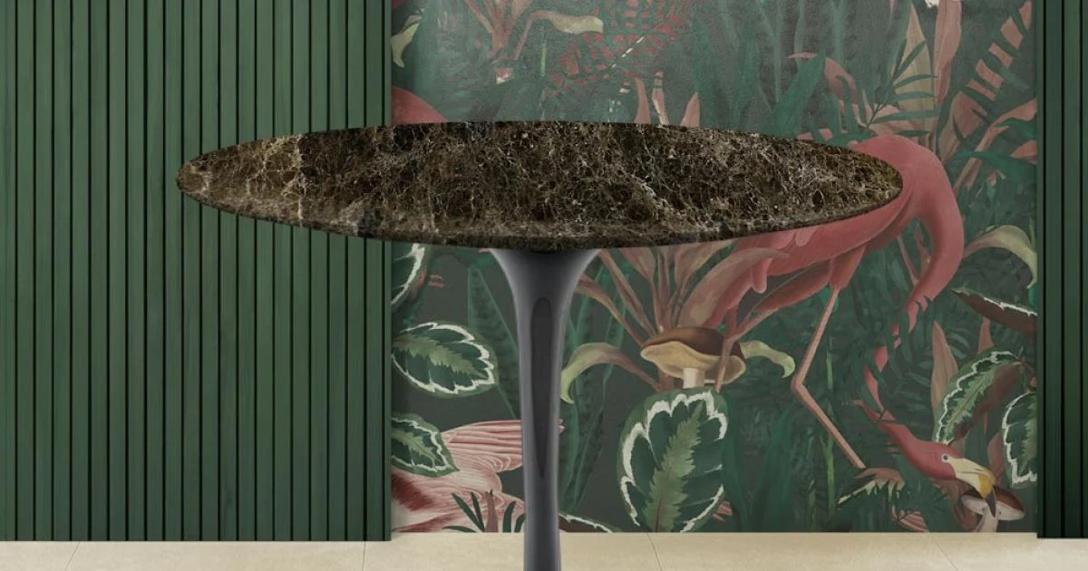 Tavolino Eero Saarinen H 41 con Piano in Marmo Emperador Dark Realizzato in Italia - Scarlet