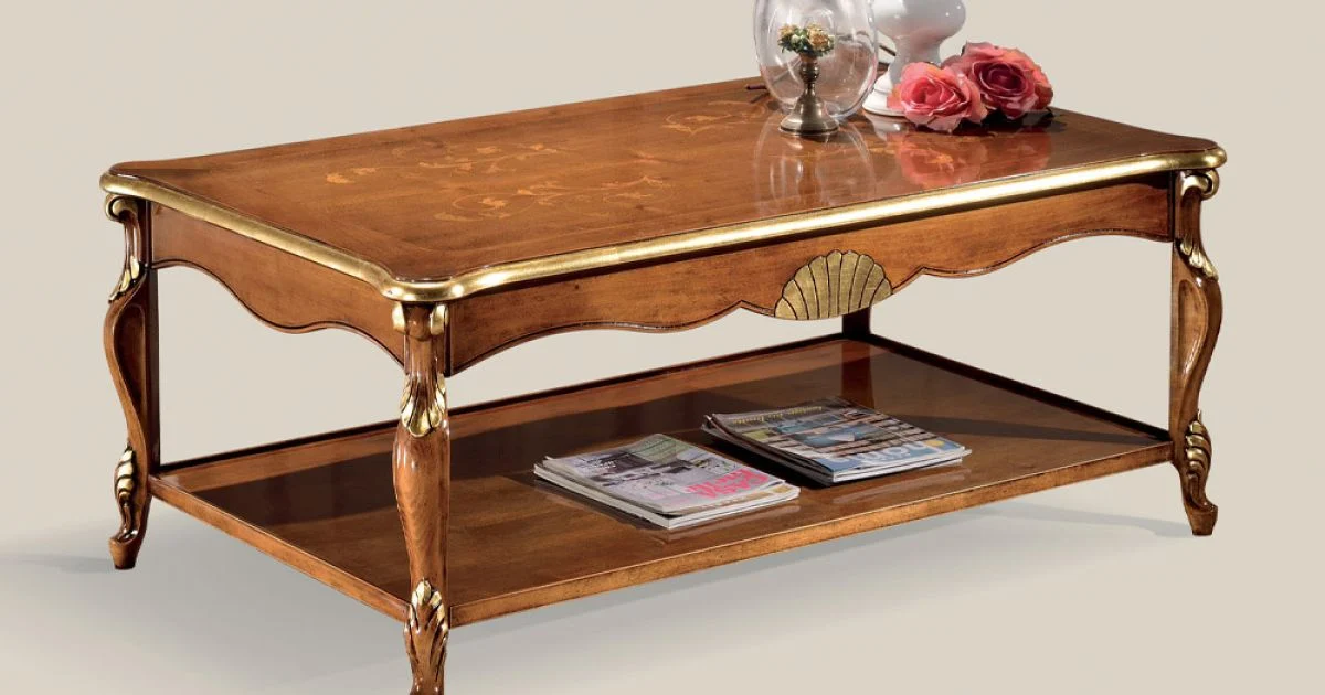 Tavolino in Legno Noce e Oro Intarsiato di Lusso Made in Italy - Cambrige
