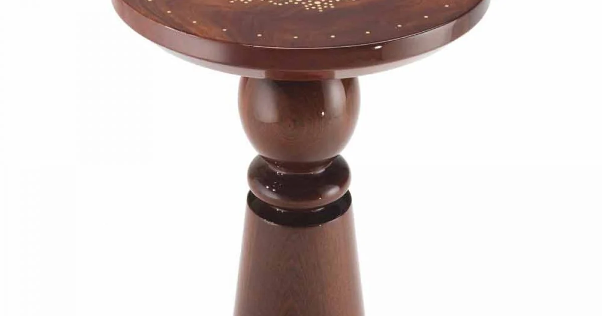 Tavolino di design con piano decoro in ottone, diametro 45 cm, Sanni