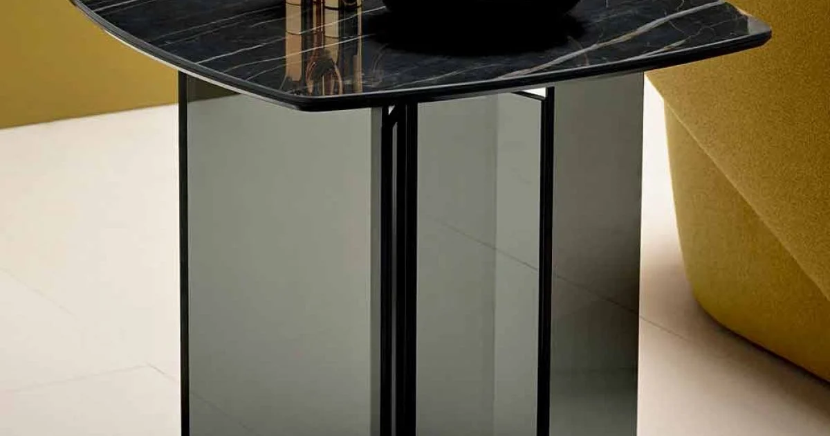 Tavolino Lato Divano da Salotto con Piano in Ceramica e Vetro Fumè - Random