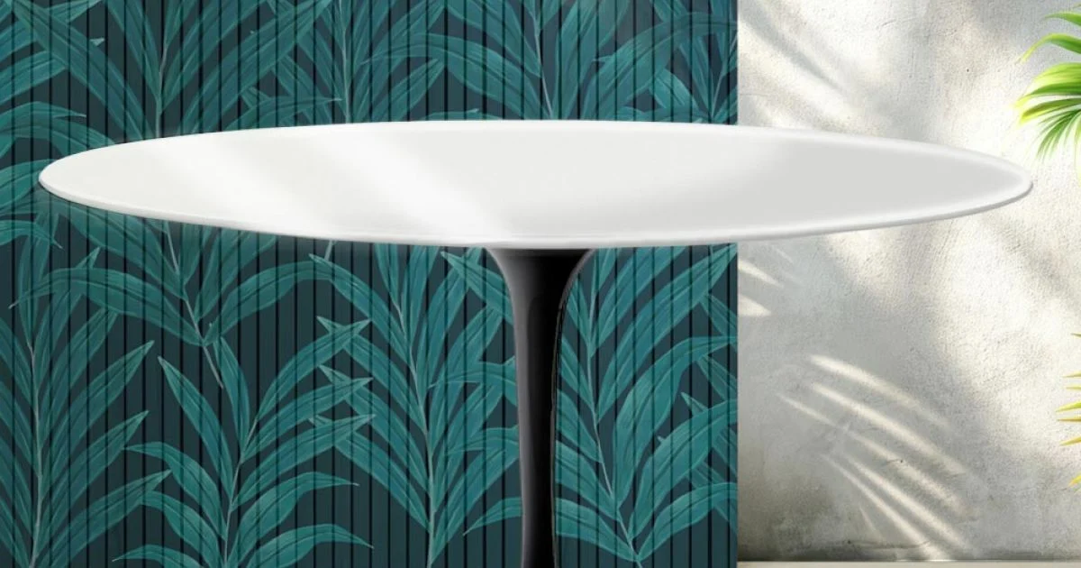 Tavolino Ovale Tulip Saarinen H 41 cm in Ceramica Florim Bianco Lucido - Scarlet