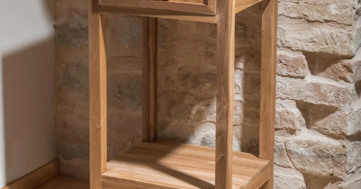Tavolino Realizzato in Legno Teak Massello con 1 Cassetto - Acrilico